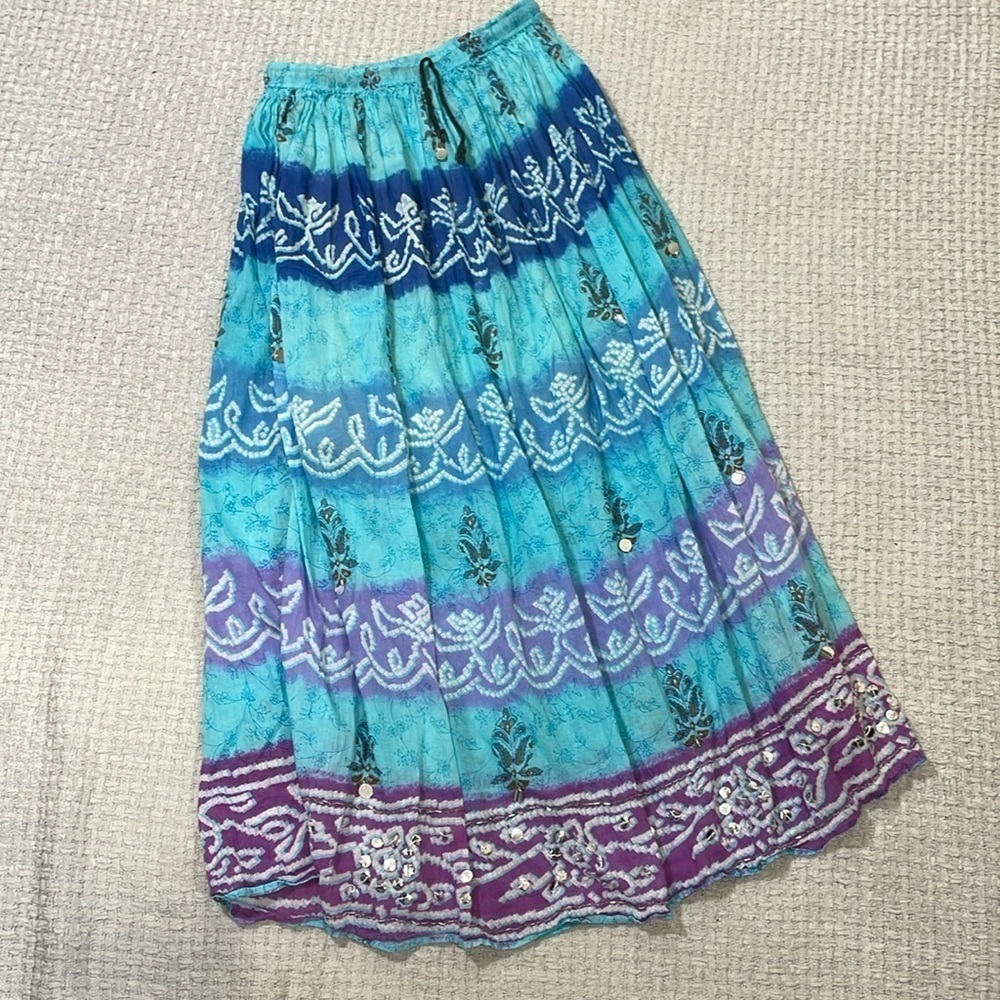 Vintage 90s Bohemian Broomstick Beaded Tye Dye Skirt Free Size Rasaki
